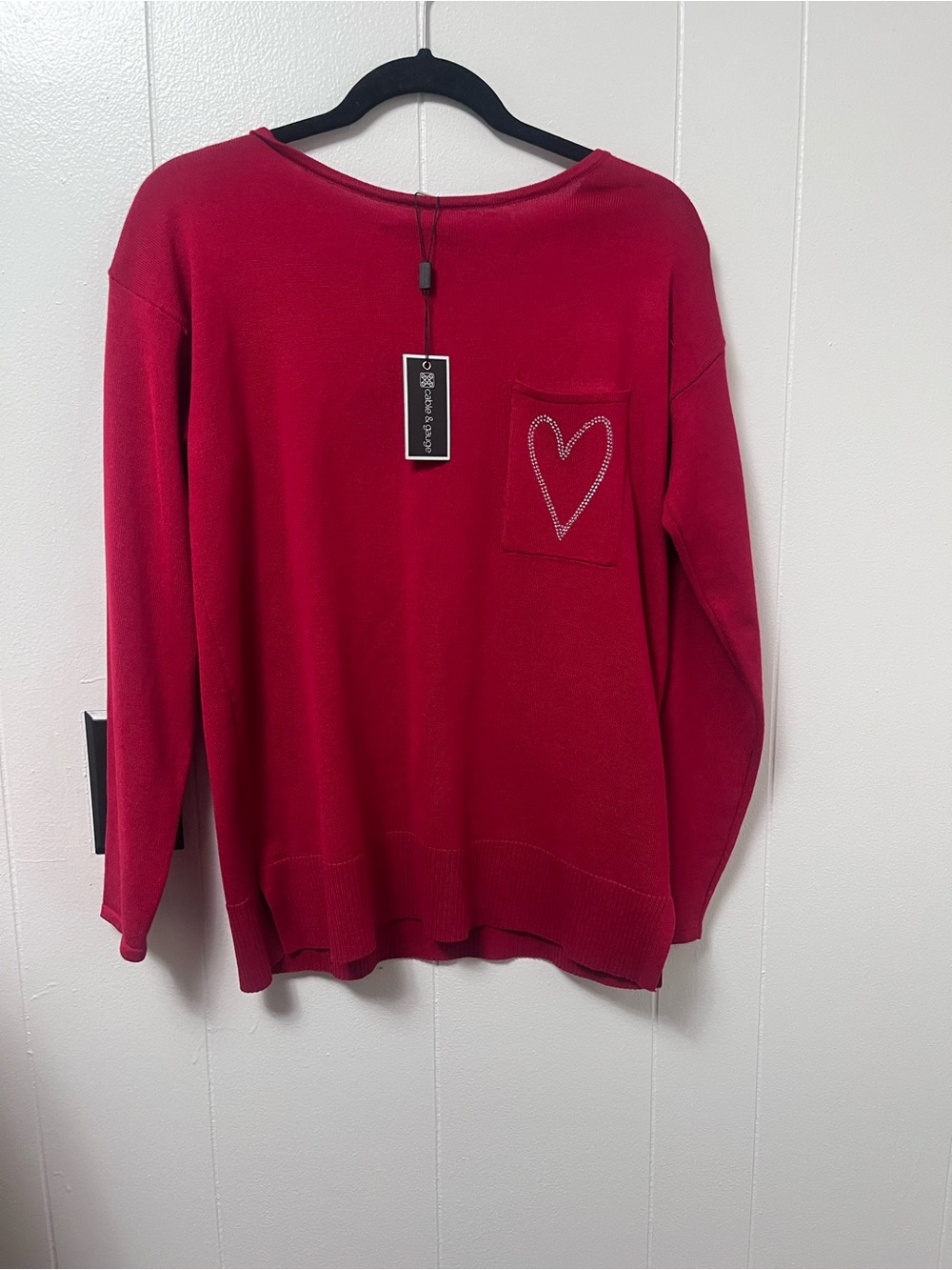 Cable & Gauge Hot Pink Pullover with Rhinestone Heart Pocket